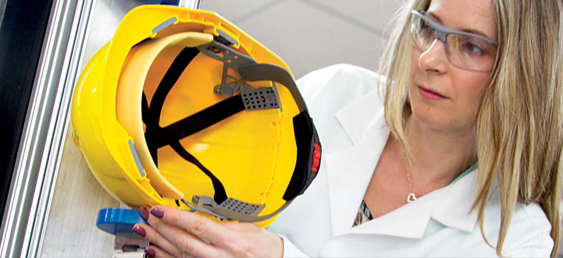 Woman testing performance of helmet 