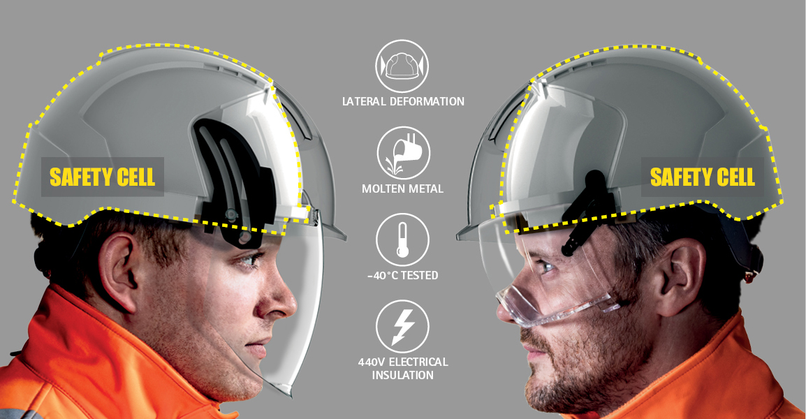 Image hightlighting the safety cell on EVO® VISTA® safety helmets