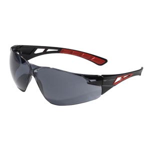 Shelter™ Safety Specs - Smoke Anti-scratch/Anti-mist Lenses - Black/Red Frames
